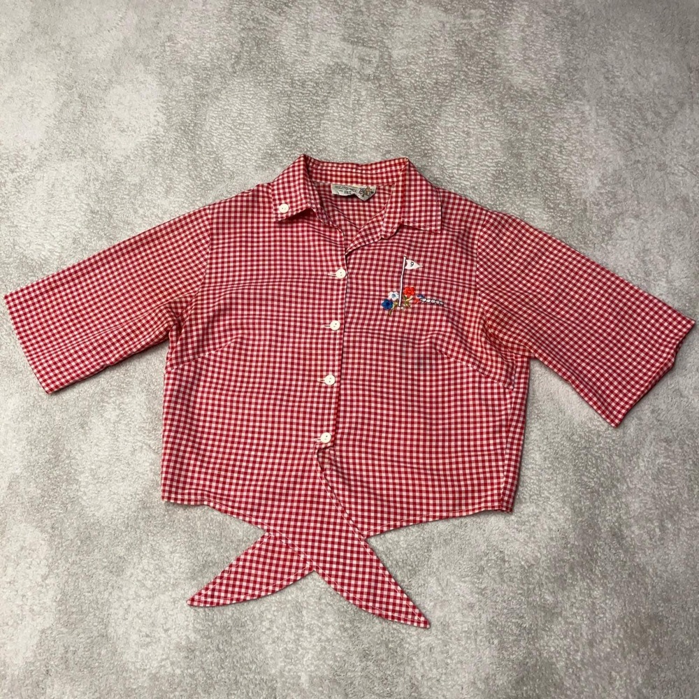 True Vintage 60s Helen Cerda Shirt Hand Embroidered Gingham Top Womens